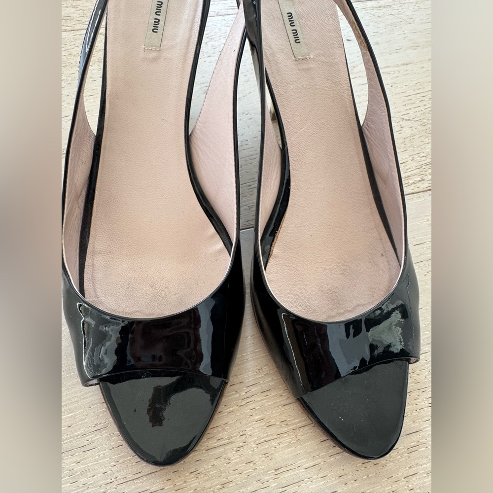 PRADA Miu Miu OPEN TOE Slingback Patent Heels 39.5 - Picture 5 of 8